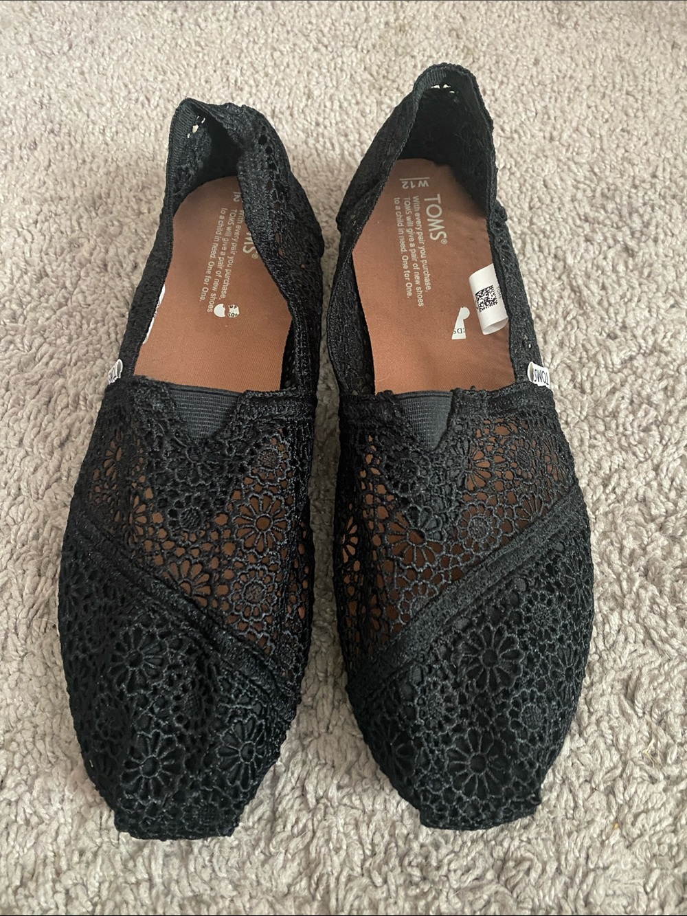 Toms Black Crochet Alpargata Slip-On Flats